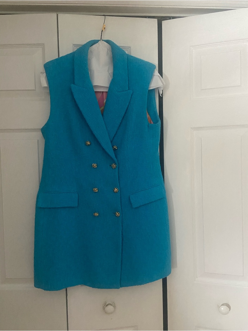 Zara Turquoise Double-Breasted Sleeveless Coat Vest